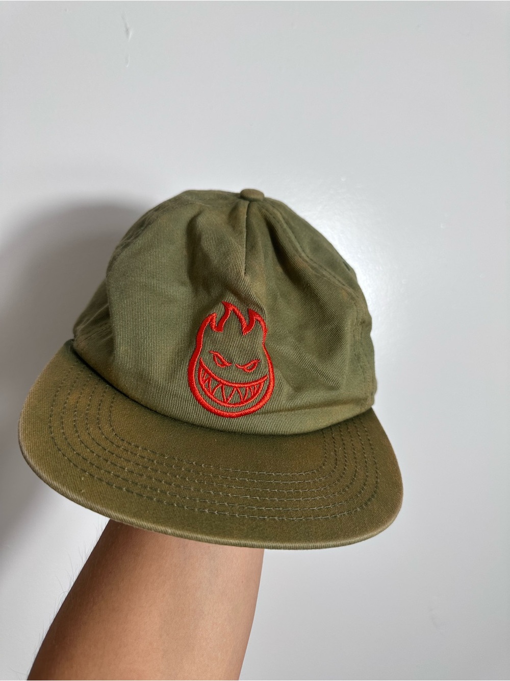 Spitfire Bighead SnapBack Hat Olive Green wash with Flame Logo